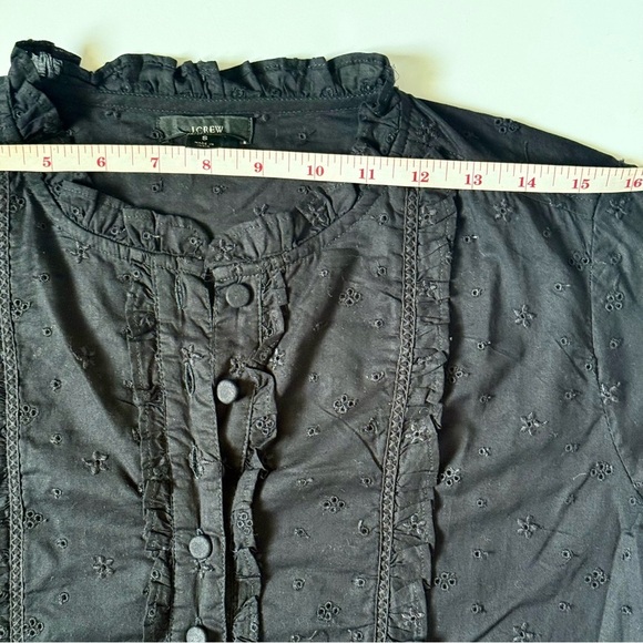 J.Crew Ruffle Eyelet Long Sleeve Shirt Black Cotton Small - Picture 6 of 9